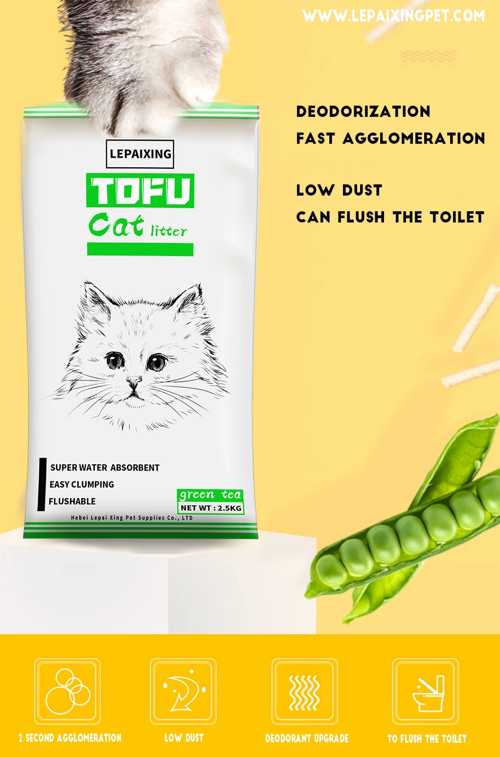 Healthy Ingredients Soy Products for Pet Tofu Cat Litter Original Flavor