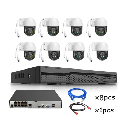 Sistema de cámaras CCTV de seguridad de 8MP Video vigilancia 4K Cámara PTZ para exteriores Detección de movimiento Audio bidireccional 8CH Poe NVR Kit